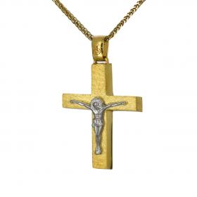 Σταυρός Ανδρικός Χρυσός & Λευκόχρυσος Κ14 με Τον Εσταυρωμένο SKU-52495