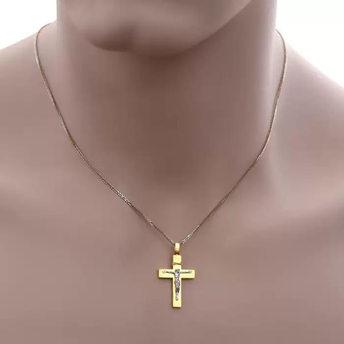 Ανδρικός Σταυρός Χρυσός & Λευκόχρυσος Κ14 με Τον Εσταυρωμένο SKU-52539