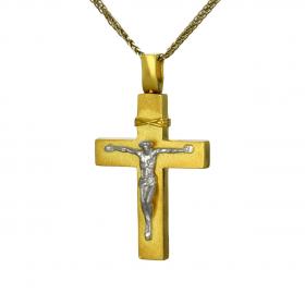 Ανδρικός Σταυρός Χρυσός & Λευκόχρυσος Κ14 με Τον Εσταυρωμένο SKU-52539