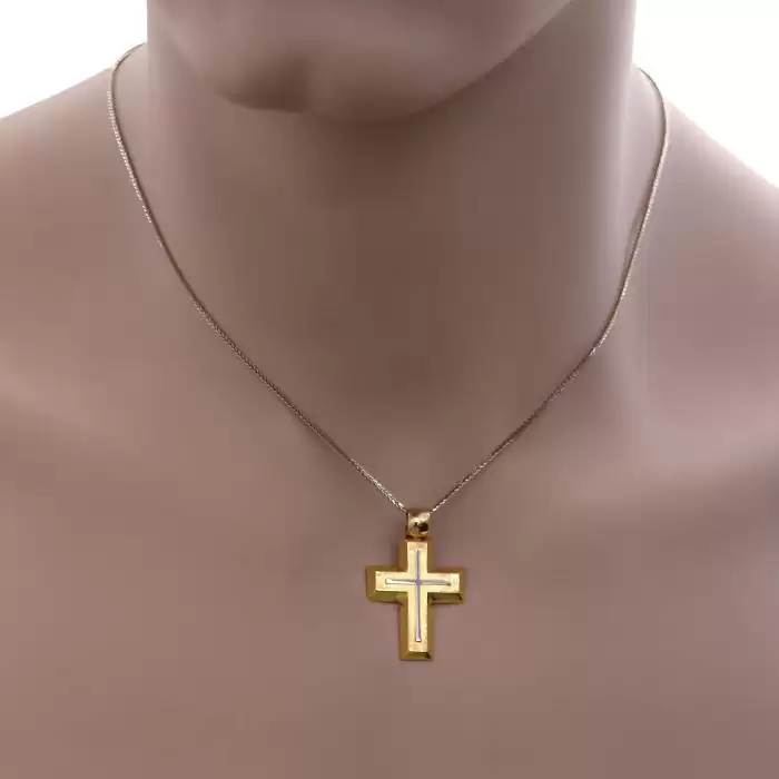 Ανδρικός Σταυρός Χρυσός & Λευκόχρυσος Κ14 Με Ένθετα Στοιχεία SKU-52540