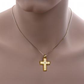 Ανδρικός Σταυρός Χρυσός & Λευκόχρυσος Κ14 Με Ένθετα Στοιχεία SKU-52540