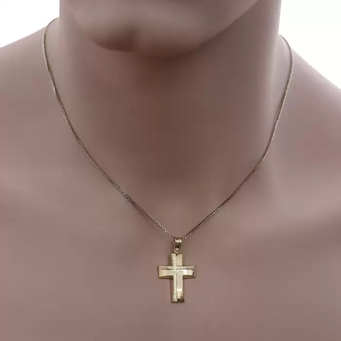 Σταυρός Χρυσός Κ14 με Λουστρέ & Σαγρέ Φινίρισμα SKU-52593