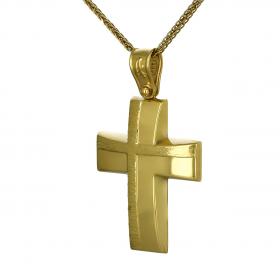 Σταυρός Χρυσός Κ14 με Λουστρέ & Σαγρέ Φινίρισμα SKU-52593