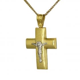 Σταυρός Χρυσός & Λευκόχρυσος Κ14 με Τον Εσταυρωμένο SKU-52594