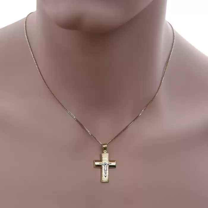 Σταυρός Χρυσός & Λευκόχρυσος Κ14 με Τον Εσταυρωμένο SKU-52594