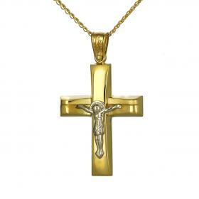 Σταυρός Ανδρικός Χρυσός & Λευκόχρυσος Κ14 με Τον Εσταυρωμένο SKU-52597
