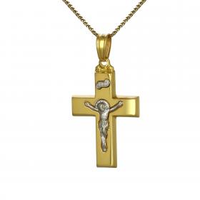 Ανδρικός Σταυρός Χρυσός & Λευκόχρυσος Κ14 με Τον Εσταυρωμένο SKU-52659