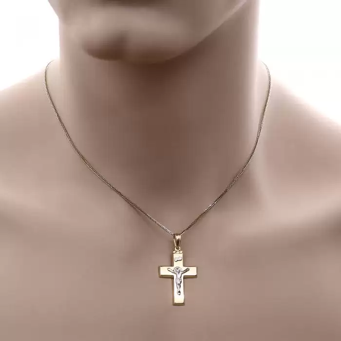 Ανδρικός Σταυρός Χρυσός & Λευκόχρυσος Κ14 με Τον Εσταυρωμένο SKU-52659