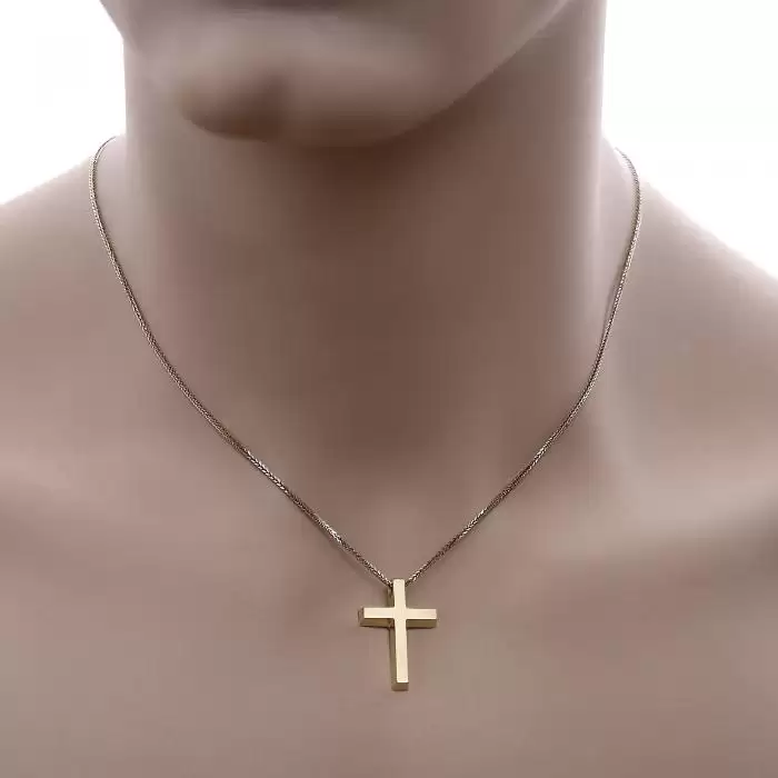 Ανδρικός Σταυρός Χρυσός Κ14 με Λουστρέ Φινίρισμα SKU-52660