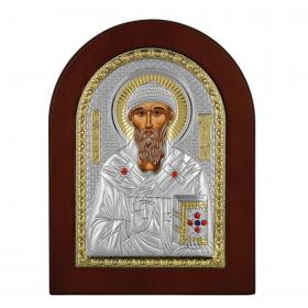 Ασημένια Εικόνα Prince Silvero Άγιος Σπυρίδωνας σε Λακαριστό Ξύλο