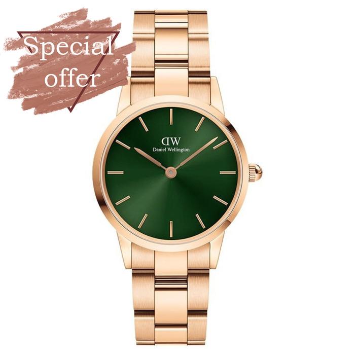 Ρολόι Γυναικείο DANIEL WELLINGTON Iconic Link Emerald με Ροζ Χρυσό Μπρασελέ από Ανοξείδωτο Ατσάλι | DW00100420 SKU-53998