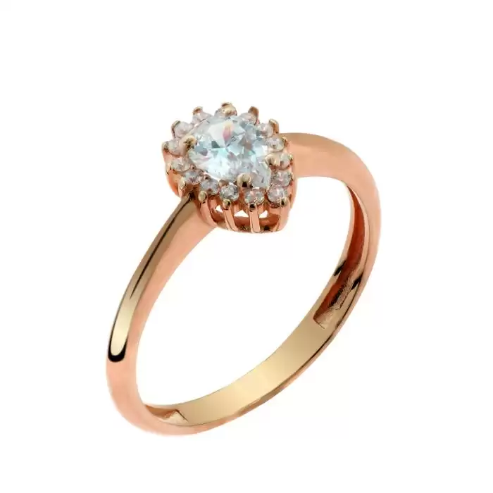 SKU-53461 /  Δαχτυλίδι Ροζέτα Δάκρυ Ροζ Χρυσός Κ14 με Ζιργκόν