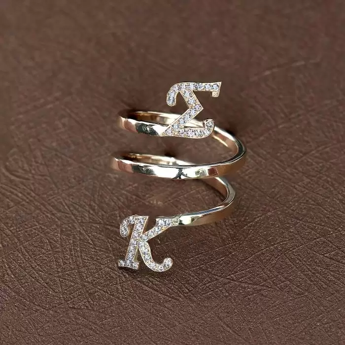 Δαχτυλίδι Μονογράμματα Χρυσός Κ14 με Λευκά Ζιργκόν SKU-53474