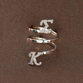 Δαχτυλίδι Μονογράμματα Χρυσός Κ14 με Λευκά Ζιργκόν SKU-53474