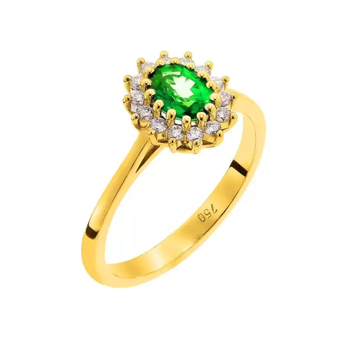 SKU-53792 / Δαχτυλίδι Χρυσός Κ18 με Σμαράγδι & Διαμάντια