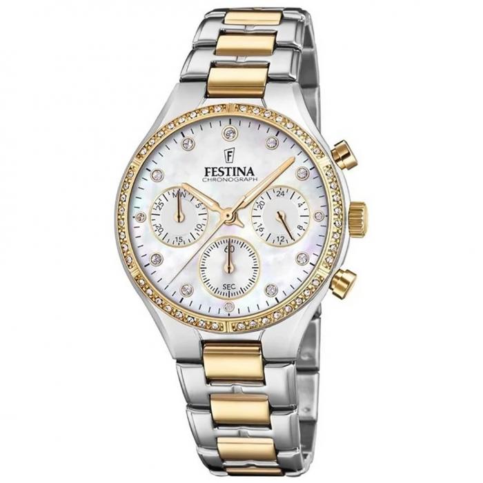 SKU-53799 / FESTINA Chronograph Crystals Two Tone Stainless Steel Bracelet 