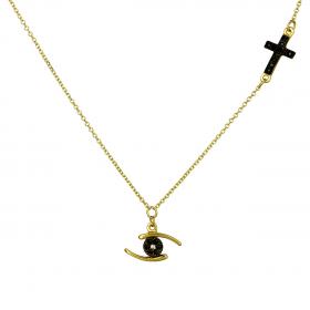 Κολιέ Ματάκι Ασήμι 925° με Μαύρα & Λευκά Ζιργκόν SKU-53814