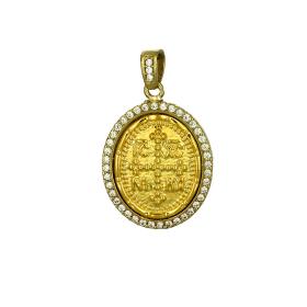 Κωνσταντινάτο Φυλαχτό Χρυσός Κ9 με Λευκά Ζιργκόν SKU-53363