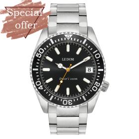 Ανδρικό Ρολόι LEDOM Diver's με Ασημί Μπρασελέ | LD.1490-7 SKU-53476