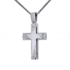 Σταυρός Λευκόχρυσος Κ14 Διπλής Όψης με τον Εσταυρωμένο SKU-53206