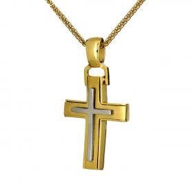 Σταυρός Ανδρικός Λευκόχρυσος & Χρυσός Κ14 σε Λιτό Σχεδιασμό SKU-53201