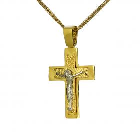 Ανδρικός Σταυρός Λευκόχρυσος & Χρυσός Κ14 Λουστρέ Φινίρισμα SKU-53203