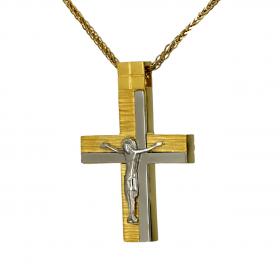 Ανδρικός Σταυρός Λευκόχρυσος & Χρυσός Κ14 με τον Εσταυρωμένο SKU-53205