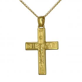 Σταυρός Ανδρικός Διπλής Όψεως Λευκόχρυσος & Χρυσός Κ14 SKU-53294