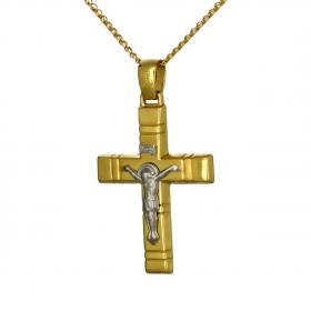 Σταυρός Ανδρικός Διπλής Όψεως Λευκόχρυσος & Χρυσός Κ14 SKU-53294