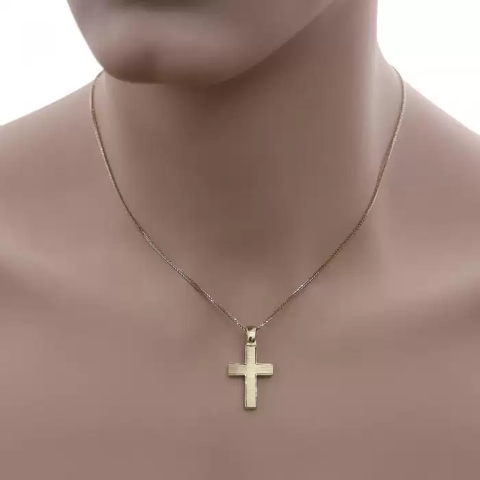 Σταυρός Ανδρικός και Γυναικείος Χρυσός Κ14 με Ματ Φινίρισμα SKU-53197