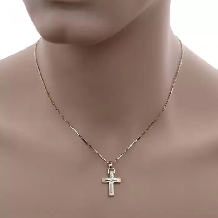 Σταυρός Ανδρικός Λευκόχρυσος & Χρυσός Κ14 σε Λιτό Σχεδιασμό SKU-53201