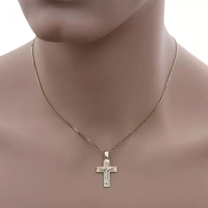 Ανδρικός Σταυρός Λευκόχρυσος & Χρυσός Κ14 Λουστρέ Φινίρισμα SKU-53203