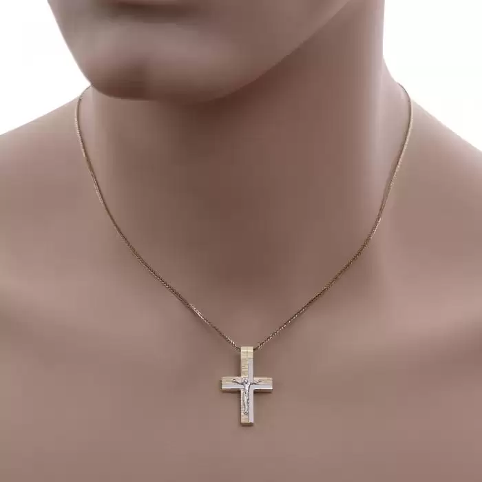 Ανδρικός Σταυρός Λευκόχρυσος & Χρυσός Κ14 με τον Εσταυρωμένο SKU-53205