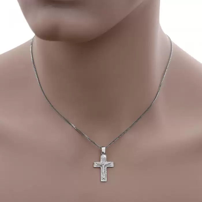 Σταυρός Λευκόχρυσος Κ14 Διπλής Όψης με τον Εσταυρωμένο SKU-53206