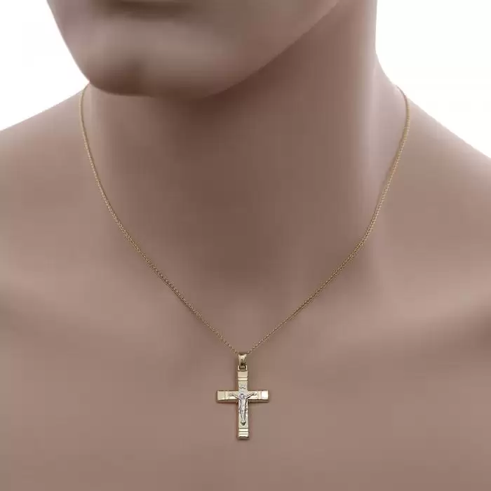 Σταυρός Ανδρικός Διπλής Όψεως Λευκόχρυσος & Χρυσός Κ14 SKU-53294