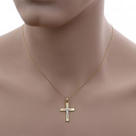 Σταυρός Ανδρικός Διπλής Όψεως Λευκόχρυσος & Χρυσός Κ14 SKU-53294