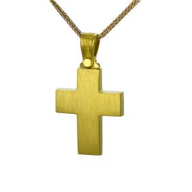 Ανδρικός Σταυρός Χρυσός Κ18 με Σαγρέ και Λουστρέ Φινίρισμα SKU-54319