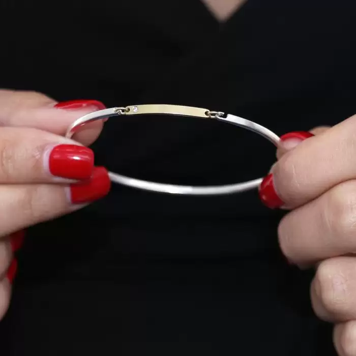 Βραχιόλι Χειροπέδα Ασήμι 925° & Χρυσός Κ9 με Ζιργκόν SKU-54869