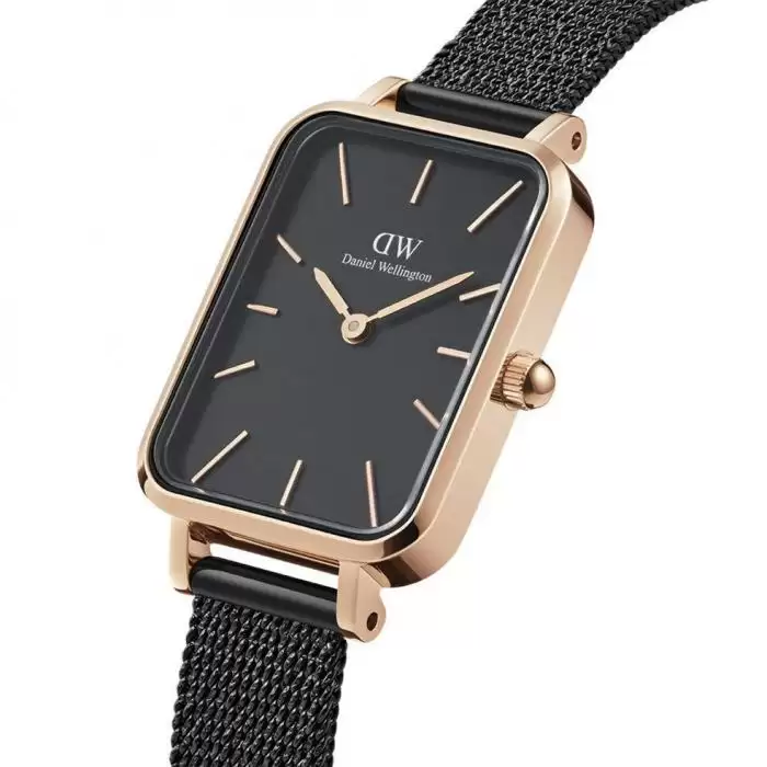 Γυναικείο Ρολόι DANIEL WELLINGTON Quadro με Μαύρο Μπρασελέ από Ανοξείδωτο Ατσάλι | DW00100433 SKU-54014