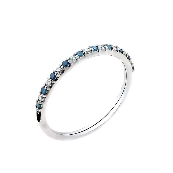 SKU-54203 / Δαχτυλίδι Λευκόχρυσος Κ18 με Μπλε & Λευκά Διαμάντια