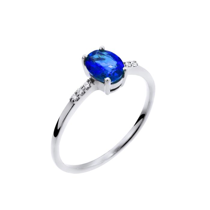 Δαχτυλίδι Λευκόχρυσος Κ18 με Ζαφείρι & Διαμάντια SKU-54389