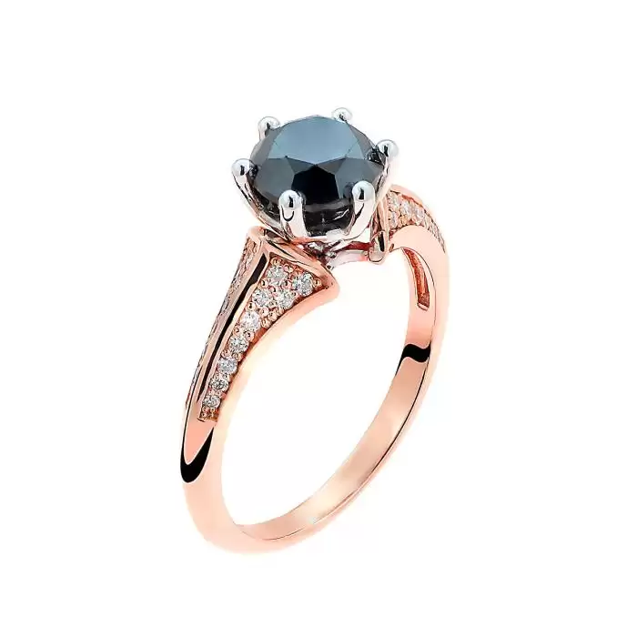 SKU-54368 / Δαχτυλίδι Λευκόχρυσος & Ροζ Χρυσός Κ18 με Μαύρο Διαμάντι & Λευκά Διαμάντια