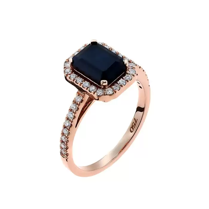 SKU-54178 / Δαχτυλίδι Ροζ Χρυσός Κ18 με Μαύρο Ζαφείρι & Διαμάντια