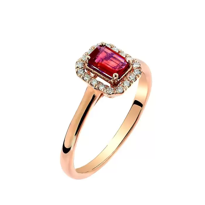 SKU-54356 / Δαχτυλίδι Ροζ Χρυσός Κ18 με Ρουμπίνι & Διαμάντια 