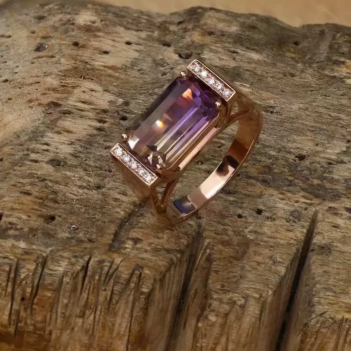 Δαχτυλίδι Ροζ Χρυσός Κ18 με Αμέθυστο & Διαμάντια SKU-54237