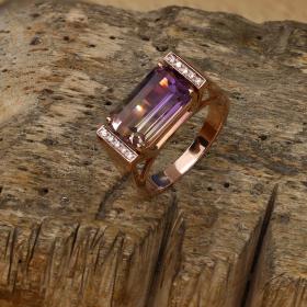 Δαχτυλίδι Ροζ Χρυσός Κ18 με Αμέθυστο & Διαμάντια SKU-54237