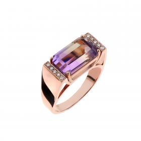 Δαχτυλίδι Ροζ Χρυσός Κ18 με Αμέθυστο & Διαμάντια SKU-54237