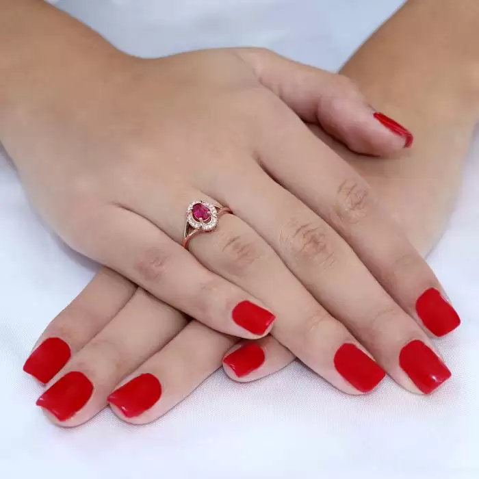 SKU-54339 / Δαχτυλίδι Ροζ Χρυσός Κ18 με Ρουμπίνι & Διαμάντια