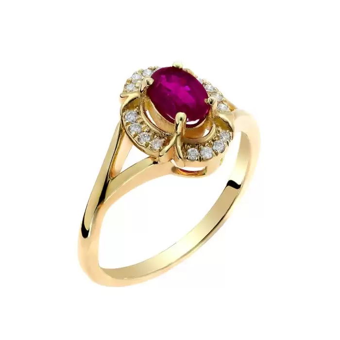 SKU-54340 / Δαχτυλίδι Χρυσός Κ18 με Ρουμπίνι & Διαμάντια