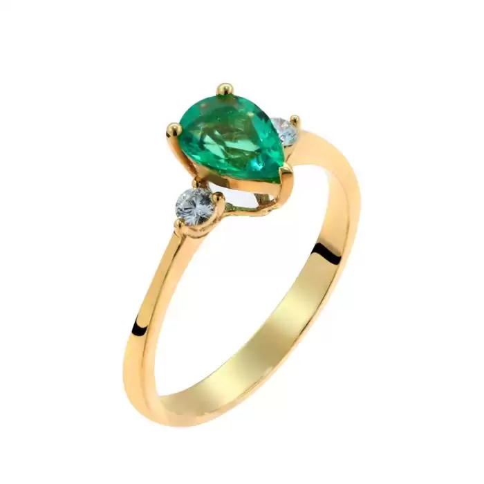 SKU-54365 / Δαχτυλίδι Χρυσός Κ18 με Σμαράγδι & Διαμάντια